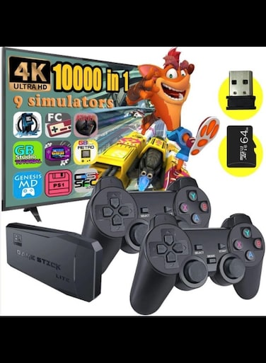 Radiotronics 64Gb Wireless Retro Stick Game Console, 4k, HDMI, Built in 10000+ Games,9 Classic Emulators, with Dual 2.4G Wireless Controllers