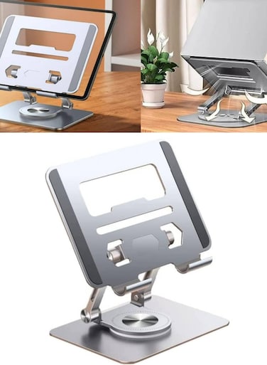 Radiotronics Laptop Stand Aluminum Alloy Rotating Bracket, Adjustable Laptop Stand Aluminum with 360°Rotating Base, Portable Foldable Ergonomic Laptop