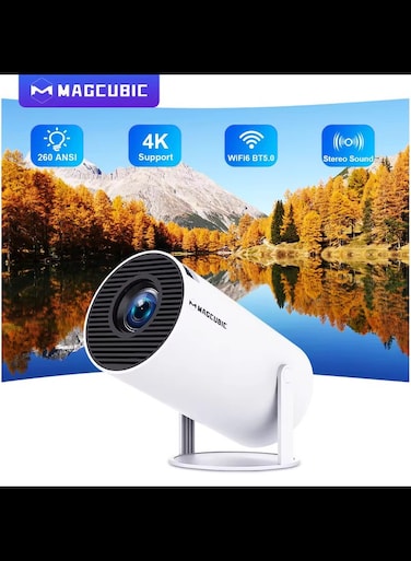 Smart 4K Portable Mini Projector, HY300 Auto Keystone Correction Portable Projector, BT 5.0, 130 Inch Screen, 180 Degree Flip,Home Video Projector