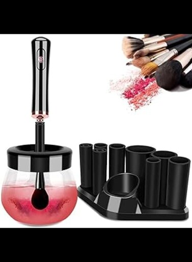Makeup Brush Cleaner and Dryer Machine, 2-in-1 Electric Cosmetic Automatic Brush Spinner with 8 Size Rubber Collars