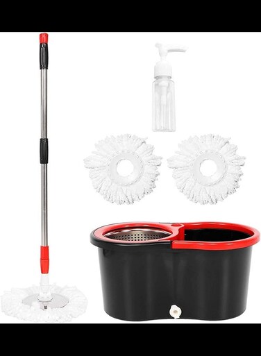 Spin Mop and Bucket Set Floor Mop Home Cleaning, with 2 Microfiber Mop Head, Adjustable Stainless Steel Handle