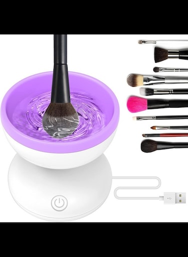 Purple Electric Makeup Brush Cleaner Machine, Windspeed Silicone Brush Cleaner Machine Beauty Blender Cleanser For Beauty Makeup Brushes,Gifts for Your Girls