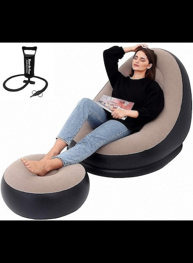 Inflatable Sofa Lounge Chair Ottoman, Blow Up Chaise Lounge Air Sofa, Indoor Flocking Leisure Couch for Home Office Rest