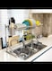 Kitchen Rack, 201 Stainless Steel Kitchen Sink Drain Rack Dish Rack 84 * 31.8 * 50.3cm With 5 Hooks.