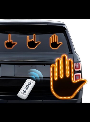 Radiotronics Car Light, Car Finger Light with Remote 3 Mode 𝐅𝐋𝐈𝐏 𝐀 𝐁𝐈𝐑𝐃 Hand Gesture Light Ideal Gifted Truck Accessories, Road Rage Car Led Sign (Orange)