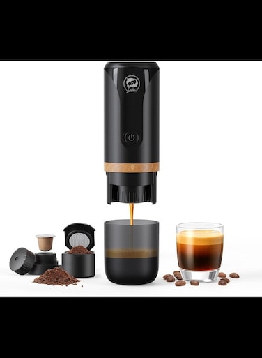 Portable Espresso Machine Mini 12V Rechargeable 2-in-1 Multi-Function Electric Coffee Machine One Key Extraction Compatible with NS Capsules and Ground Coffee for Camping Travel Home