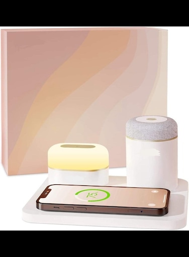 Radiotronics 3 in 1 Charging Station with LED Night Light, Portable Bluetooth Speaker, Touch Bedside Table Lamp with Wireless Charger Pad