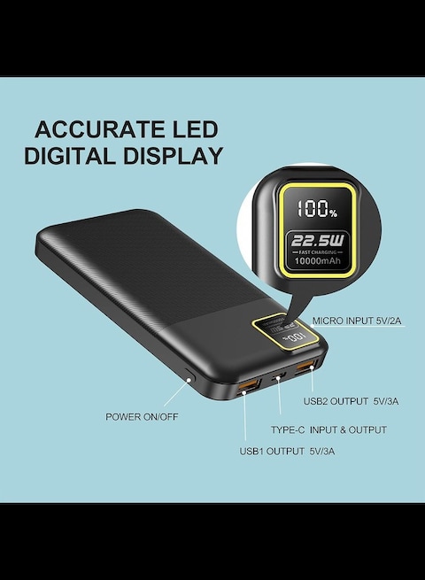 Radiotronics Portable Charger, 22.5W 10000mAh 5V/3.1A Fast Charging Power Bank, USB-C Charger Battery Pack Powerbank with 3-Output & 2-Input LED Display (White)