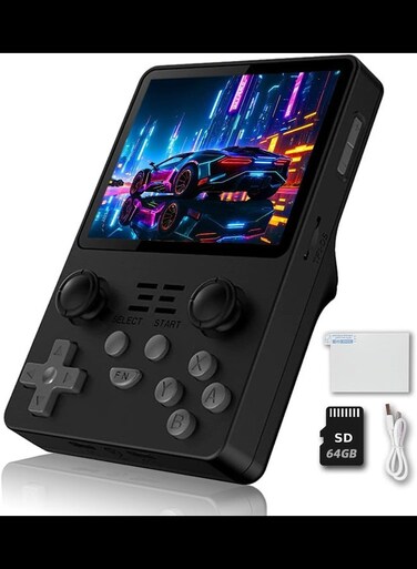 Handheld Game Console 3.5 inch Retro Games Consoles Hand-held Classic Emulator Preinstalled 64GB Black