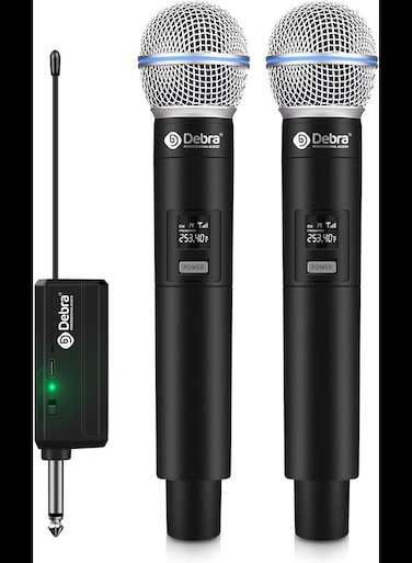 Wireless Microphone System Audio Dual Cordless Dynamic Handheld Mic with Rechargeable Receiver, for Karaoke Singing, Wedding, DJ, Party, Speech, 200ft (VP-02)