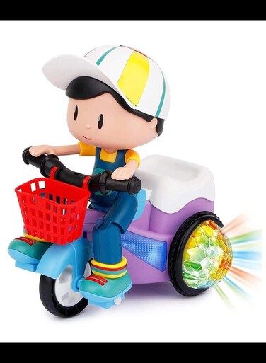 Stunt Tricycle Bump and Go Toy with 4D Lights, Dancing Toy, Battery Operated Toy Plastic for Boys Girls