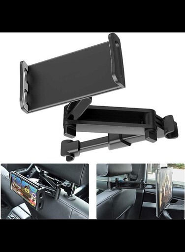 Car Headrest Tablet Mount, Backseat Seat Universal Tablet Cell Phone Holder 360&deg; Swivel Rotating Angle Adjustable StretchableBlack