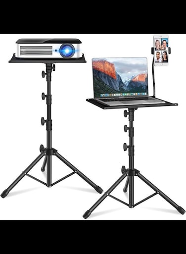 Projector Stand,Laptop Tripod Stand Adjustable Height up to 47.2 Inch with Gooseneck Phone Holder, Portable for Outdoor Movies-Detachable Computer DJ Racks Holder Mount