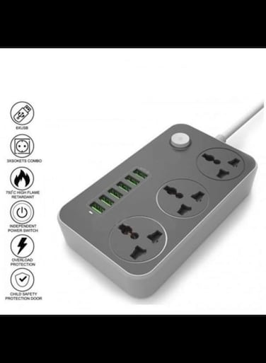 38W PD20W Power Strip 3 Socket Outlets anStrip 3 Socket Outlets and 3 QC 3.0 USBd 3 QC 3.0 USB
