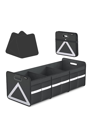 Large Collapsible Trunk Organizer with Multi Pockets, 3 Compartments Storage Organizer for Car, SUV, Minivan, Reinforced Handles