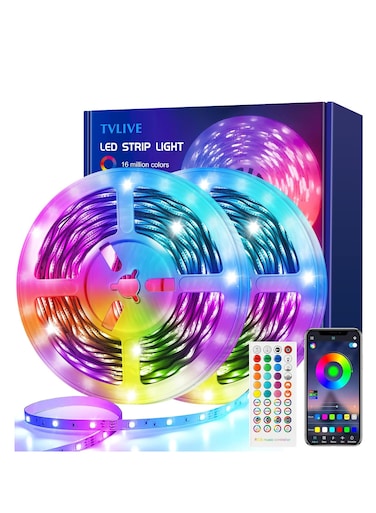 65.6ft RGB LED Strip Lights, Color Changing LED Strips, App Control Bluetooth Enhanced Music Sync LED Lights for Bedroom, Party-Indoor (2 X 32.8ft)