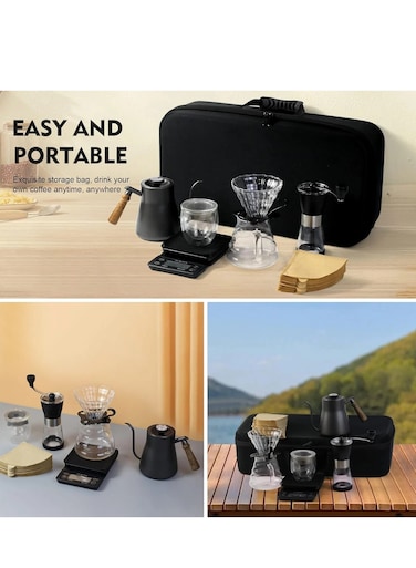 All in 1 Coffee Set Great Replacement for Coffee Machines,Perfect for Travel Home Office (Coffee Set-Black Bag)
