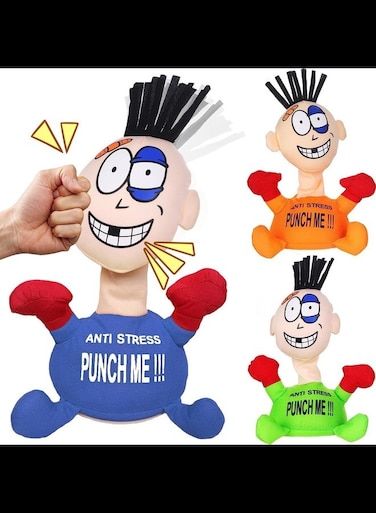 Radiotronics Electric Anti Stress Punch Me Plush Doll Relief Toys, Funny Plush Doll with Screaming Sound Creative Screaming Toys Desktop Anger Management Toys for Adults and Children (Blue)