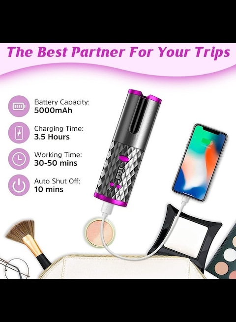 Portable Automatic Rotary Curling Iron, Cordless Auto Hair Curler, Magic Styling Tools Rechargeable Automatic Curling Iron Fast Heating Iron for Styling