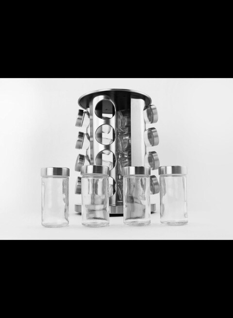 Radiotronics Steel Spice Rack - Round or Square Revolving Stainless Space Saving Kitchen Storage Organizer for Seasoning Dried Herbs (Round 16 Spice Jars)