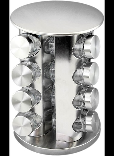 Steel Spice Rack - Round or Square Revolving Stainless Space Saving Kitchen Storage Organizer for Seasoning Dried Herbs (Round 16 Spice Jars)