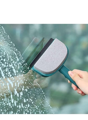 2 in 1 Portable Double Sided Glass Cleaning Brush, Window Washing Equipment Sponge Wiper Automobile Wiper, Scrubber for Car &amp; Household (Green), 19x11.5cm