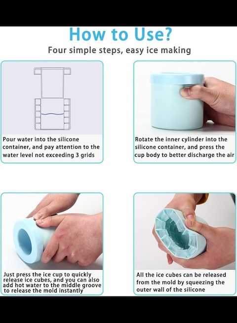 Radiotronics Ice Cube Trays 2PCS,Silicone Ice Cube Molds, crushed ice maker cup,Cylinder Ice Cube Maker Cup,Easy Release Ice Cup,Holds to 60 Ice Cubes Portable Ice Bucket Mold