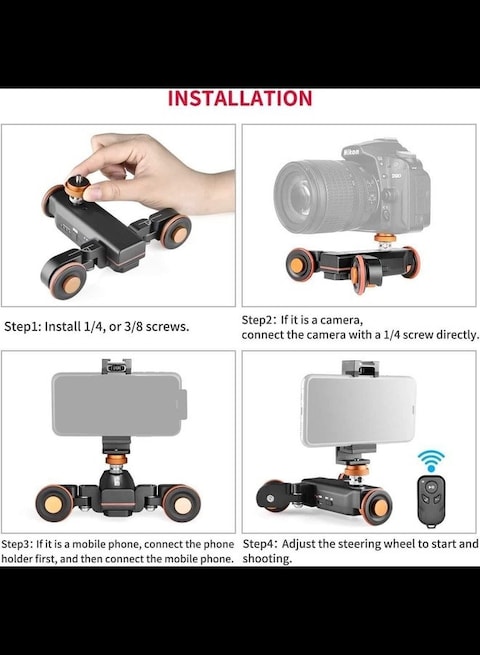 Radiotronics Dolly Motorized Slider Camera with Remote Control, Slider Electric Rail Screw 1/4 "to 3/8" 3 Speed Adjustable, Portable Electric Slider Track