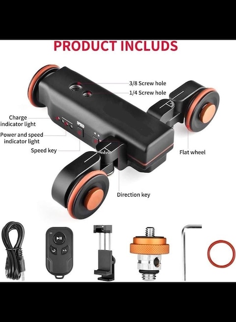 Radiotronics Dolly Motorized Slider Camera with Remote Control, Slider Electric Rail Screw 1/4 "to 3/8" 3 Speed Adjustable, Portable Electric Slider Track