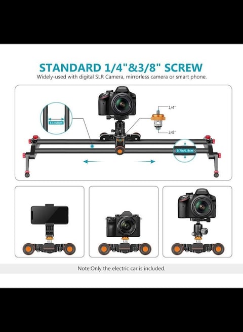 Radiotronics Dolly Motorized Slider Camera with Remote Control, Slider Electric Rail Screw 1/4 "to 3/8" 3 Speed Adjustable, Portable Electric Slider Track