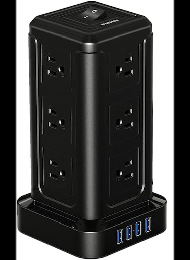 Power Strip Tower Surge Protector with 12 Outlets &amp; 4 USB Charging Ports Bundle with USB C Port, 3 USB A Charging Ports &amp; 9 AC Outlets
