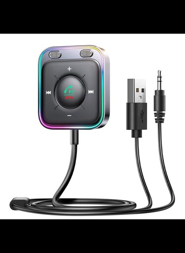 Bluetooth 5.3 Car Adapter with Dual Mics and Noise Cancellation, AUX Bluetooth Car Kit with Plug-and-Play and Noise Filter for Hands-Free Calls and Stereo Audio