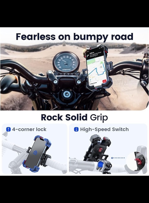 Radiotronics Bicycle Phone Mount 360 Universal Motorcycle Phone Holder for 4.7-7 Inch Bike Phone Holder Handlebar Phone Mount