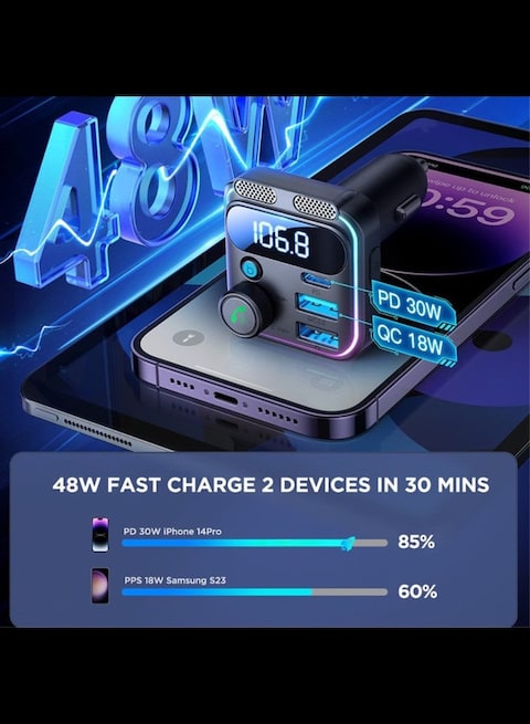Innovative Dual Microphone Bluetooth Fast Car Charger with Multiple Charging Ports and Smart Connectivity Features