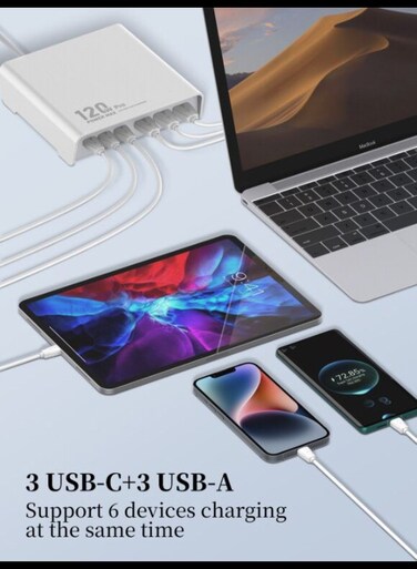 Advanced 120W 6-Port Desktop Charging Station with Smart Charging Technology and LED Display