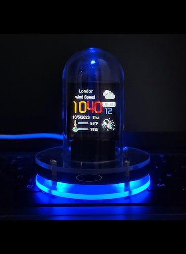 Smart 1.54&quot; IPS Display Clock: WiFi, RGB, Weather Updates - 4 Modes, High-Res Album, Customizable Colors &amp; GIFS, Auto Night Mode, Easy Weather Access