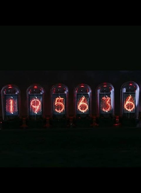 Radiotronics Nixie Tube IPS Vintage Digital Alarm Clock,6 Bit RGB Glow LCD Time Photo Display , 12  and 24 Hours Display,5V USB Creative Retro Desk Decoration Gift (Black)
