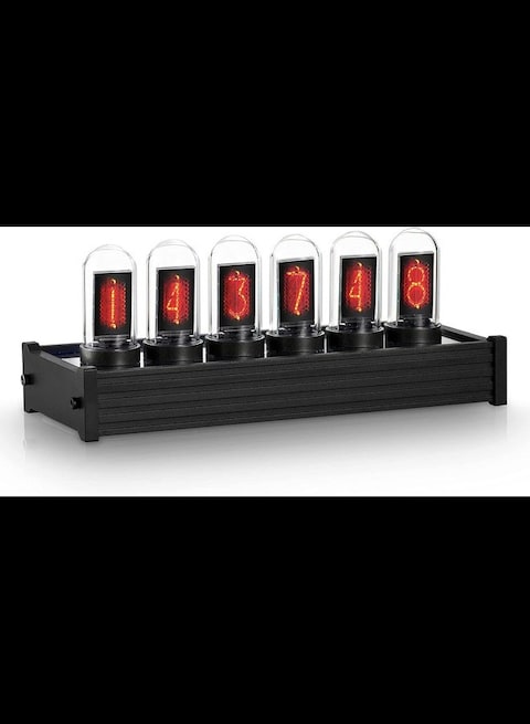 Radiotronics Nixie Tube IPS Vintage Digital Alarm Clock,6 Bit RGB Glow LCD Time Photo Display , 12  and 24 Hours Display,5V USB Creative Retro Desk Decoration Gift (Black)