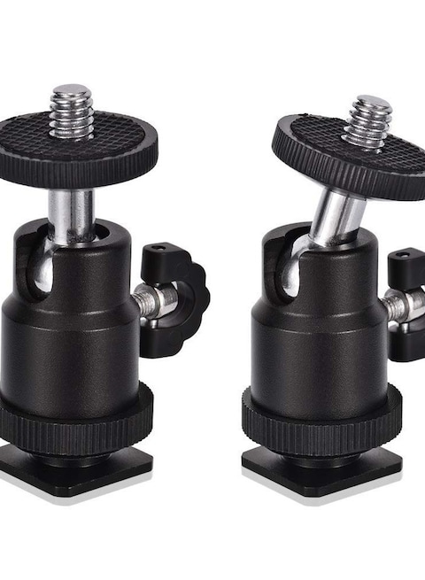 2 Pack Aluminum Alloy 360 Degree Rotating Swivel Mini Ball Head with 1/4&quot; Hot Shoe Mount Adapter for DSLR Camera Like Canon, Sony/Camcorder