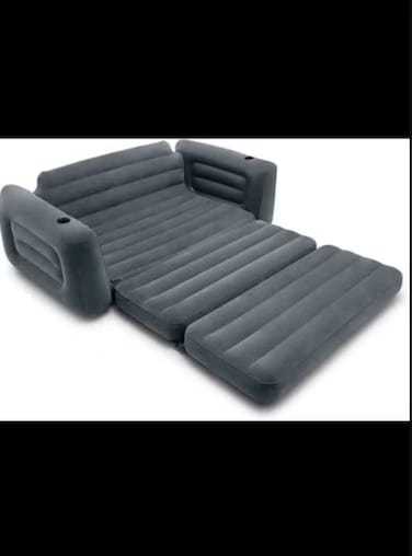 Inflatable Furniture Set with Pull Out Sofa Chair Twin Sized Air Bed Mattress and 2 Pull Out Sofa Bed Sleep Away Futon Couch, Dark Gray