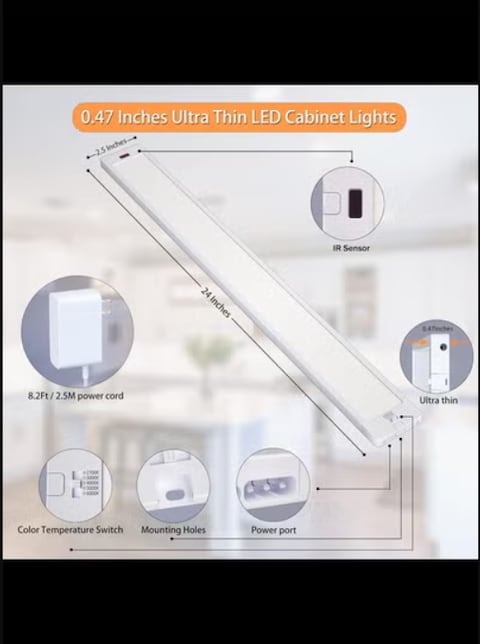 Under Cabinet Lights, 24inch LED Closet Light Wall Lights, Hand Wave Activated-1200LM Large Bright LED Light Bar for Closet, Kitchen, Cupboard