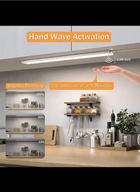 Under Cabinet Lights, 24inch LED Closet Light Wall Lights, Hand Wave Activated-1200LM Large Bright LED Light Bar for Closet, Kitchen, Cupboard