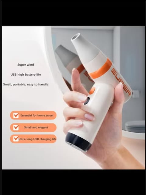 Radiotronics Wireless Ion Hair Dryer 2100W Travel Hair Dryer, 3 Heat & 2 Separate Fan Levels, Hair Dryer Rechargeable for Hairstyle, 1 Orange White