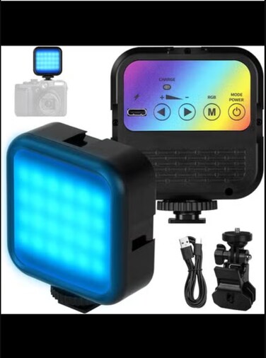RGB Video Light, Camera Light, 360&deg; Full Color Portable Photography Lighting, 1800mAh Rechargeable Selfie Light with 3 Cold Shoe Mounts