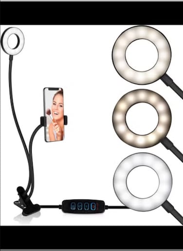 Shopping Selfie Ring Light with Stand &amp; Cell Phone Holder, 3 Light Modes &amp; 10 Level Brightness for Live Stream/Makeup, USB
