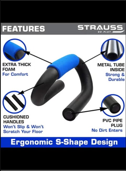Push Up Bar Stand with Foam Grip Handle for Chest Press, Home Gym Fitness Exercise, Strength Training, Push Up Bar Stand for Men and Women, Gym (Black &amp; Blue Color)