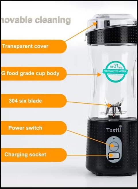 Personal Blender, Smoothie Blender Portable Small Mini Blender Bottles shaker for Shakes, Rechargeable for kitchen Sports Travel with Ice Tray (Black pro)