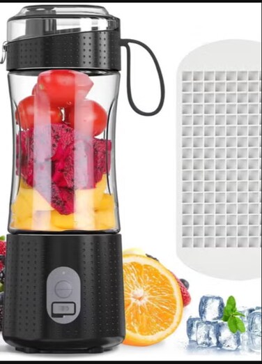 Personal Blender, Smoothie Blender Portable Small Mini Blender Bottles shaker for Shakes, Rechargeable for kitchen Sports Travel with Ice Tray (Black pro)