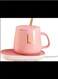 Ceramic Cup Heating Coaster Set 55℃ Constant Temperature Cute Cup Warmer Set for Homes Office Gifts (Pink)