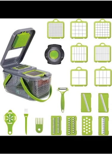 Vegetable Cutter Cube 22 in 1, Portable Vegetable Slicer with 13 Stainless Steel Blades and Peeler, Manual Vegetable Cutter for Cutting, Cutting and Grating Vegetables